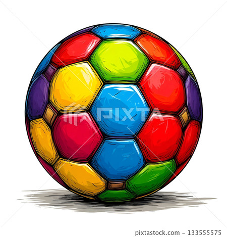 Colorful Soccer Ball Illustration with Geometric Hexagon Panels 133555575