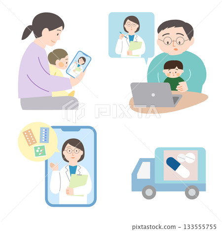 Children's online medical examination illustration set 133555755