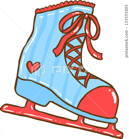 Coquette Winter Blue Ice Skate Shoe with Red Ribbon Bows Lace Cartoon Hand Drawn Coquette Winter Blue Ice Skate Shoe with Red Ribbon Bows Lace Cartoon Hand Drawn 133555805