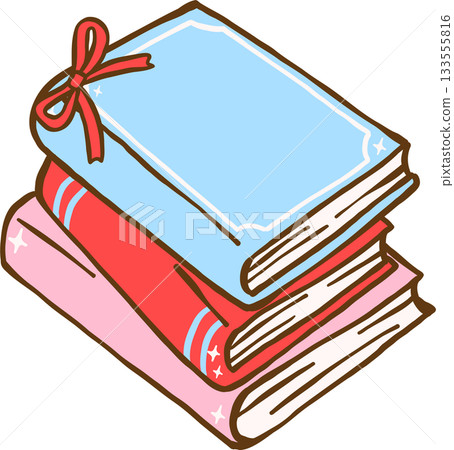 Preppy Open Stack Books with Red Ribbon Bow Cartoon Hand Drawn Preppy Open Stack Books with Red Ribbon Bow Cartoon Hand Drawn 133555816