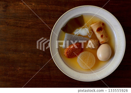 Oden on a table background seen from directly above 133555926
