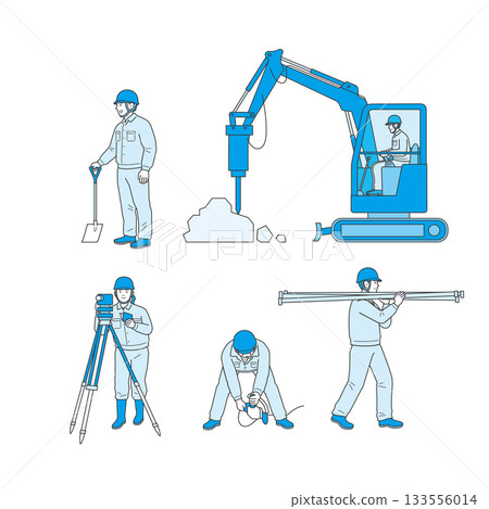 一群工人和重型機械正在建築工地作業 133556014