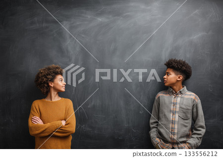 兩個人在黑板前互相看著對方 3 AI產生的影像 133556212