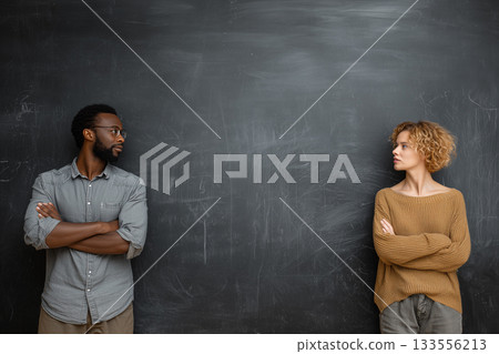 Two people looking at each other in front of a blackboard 4 AI-generated image Two people looking at each other in front of a blackboard 4 AI-generated image 133556213