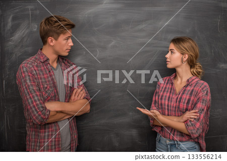 Two women looking at each other in front of a blackboard 5 AI-generated image 133556214