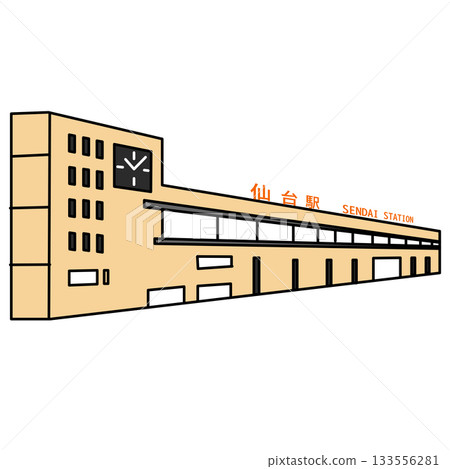 庫存插圖：仙台車站外觀輪廓圖 133556281