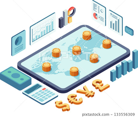 Isometric Global Currency Exchange and Financial Data Analysis 133556309