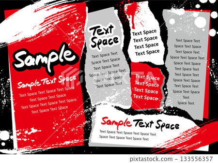 Six paper strips and ink grunge design - red and black - horizontal 133556357