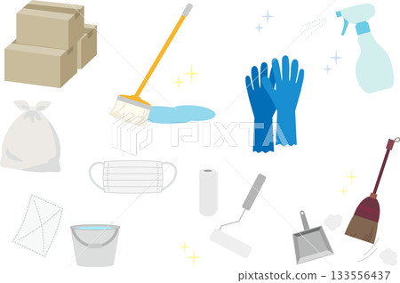 Illustration material set for year-end cleaning / tidying up, cleaning tools, daily necessities 133556437