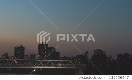 Arakawa River and Kawaguchi cityscape in the evening Arakawa River and Kawaguchi cityscape in the evening 133556447