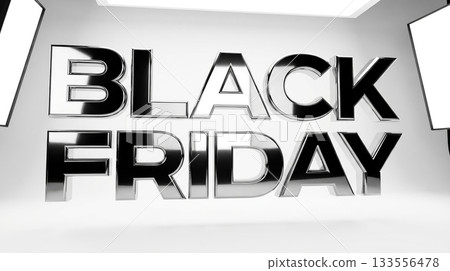 Futuristic Silver Chrome Black Friday 3D Text 133556478