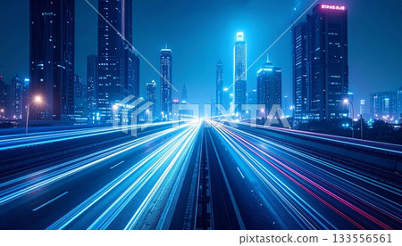 Urban speed background design with light trails on the highway Urban speed background design with light trails on the highway 133556561
