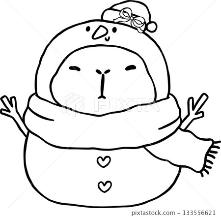 Kawaii Christmas Capybara Snowman Outline Wearing Scarf Cartoon Doodle Hand Drawn Kawaii Christmas Capybara Snowman Outline Wearing Scarf Cartoon Doodle Hand Drawn 133556621