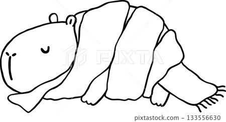 Kawaii Christmas Capybara Outline Sleeping wrapped with Scarf Cartoon Doodle Hand Drawn Kawaii Christmas Capybara Outline Sleeping wrapped with Scarf Cartoon Doodle Hand Drawn 133556630