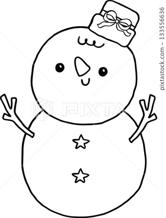 Kawaii Christmas Smiling Snowman wearing hat Outline Cartoon Doodle Hand Drawn 133556636