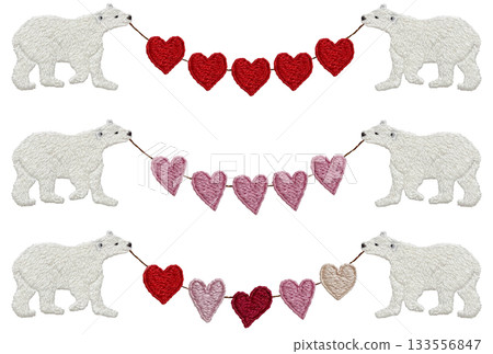 [Polar bear and heart garland set] Hand-embroidered illustration material 133556847