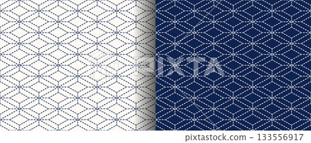 日式刺繡無縫圖案,三菱形津奈紋。傳統日式圖案。 日式刺繡無縫圖案,三菱形津奈紋。傳統日式圖案。 133556917