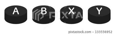 ABXY按鈕的簡單單色向量插圖。圓柱形遊戲開關透明背景套裝 133556952