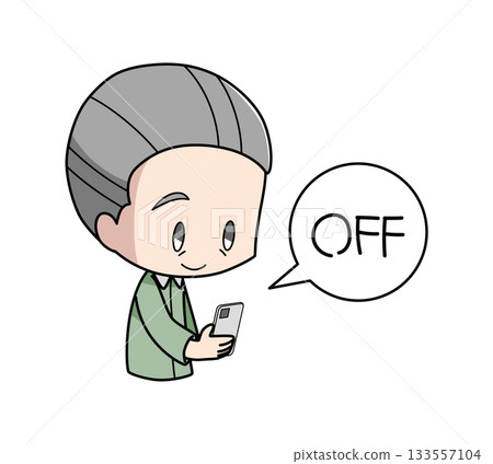 Illustration of an elderly man turning off his smartphone before going to bed 133557104