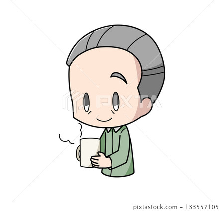 Illustration of an elderly man drinking a hot drink before going to bed 133557105