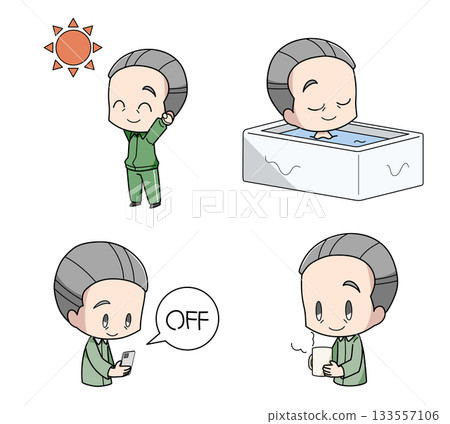 Set of 4 illustrations of how to sleep well - elderly man 133557106