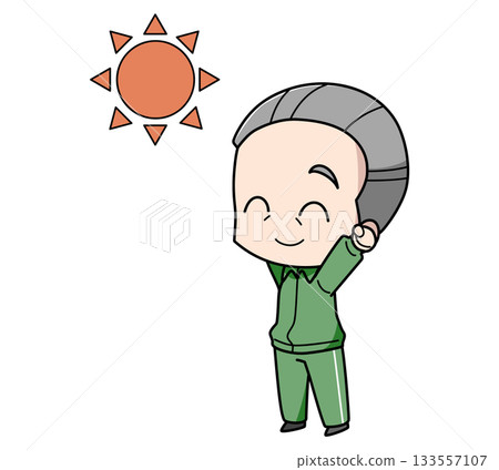Illustration of an elderly man basking in the sunlight outside 133557107