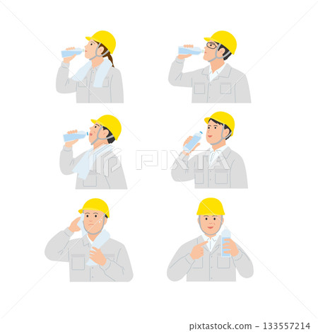 建築工人與工廠工人套裝:身穿工作服、頭戴安全帽的姿勢 建築工人與工廠工人套裝:身穿工作服、頭戴安全帽的姿勢 133557214