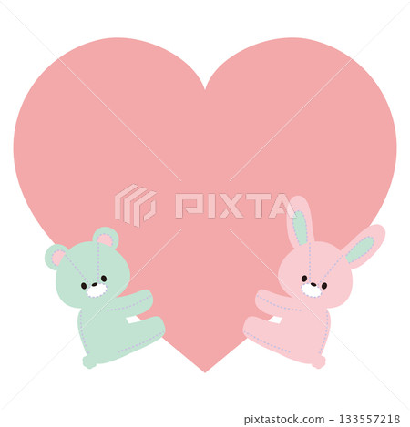 一隻兔子和一隻泰迪熊抱著一顆心的插圖 133557218