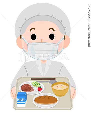 戴著口罩的學校午餐廚師插圖 戴著口罩的學校午餐廚師插圖 133557472