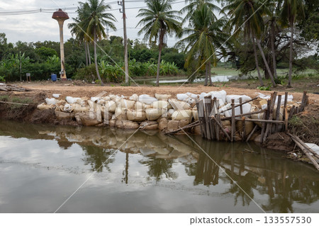 Accidents and Disasters, Barricade, Blue, Brown, Dam Accidents and Disasters, Barricade, Blue, Brown, Dam 133557530