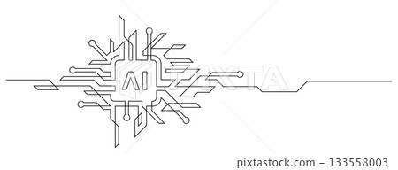 chipset AI circuit board one line drawing continuous 133558003