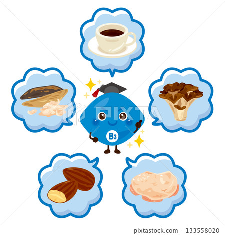 富含維生素B3的食物和維生素B3角色插畫集 133558020