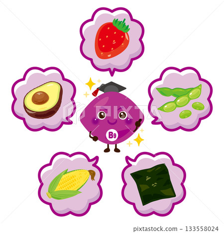 富含維生素B9的食物和維生素B9角色插畫集 富含維生素B9的食物和維生素B9角色插畫集 133558024