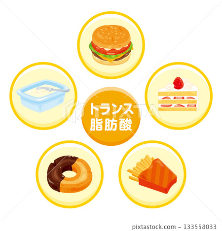 一組富含反式脂肪的食物插圖 一組富含反式脂肪的食物插圖 133558033