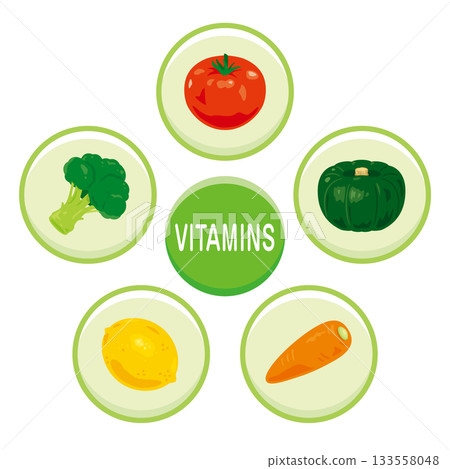 一組富含各種維生素的食物插圖(英文) 一組富含各種維生素的食物插圖(英文) 133558048