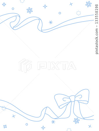 Ribbon decoration frame, background, snow decoration, line drawing, portrait orientation 133558198