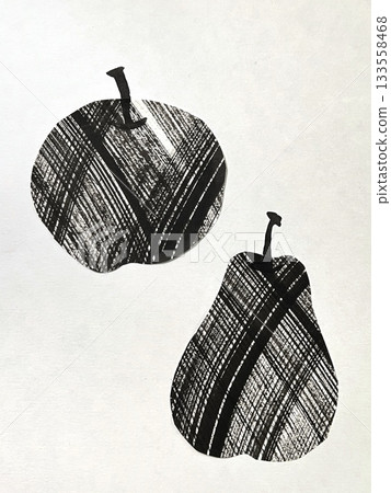 蘋果和梨的墨水畫，水果的墨水畫 133558468
