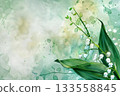 A lily of the valley flower with green leaves on a green background 133558845