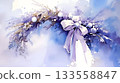 Elegant Holiday Wreath with Purple Bow, in Watercolor Style, ideal for festive decorations 133558847