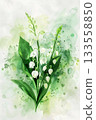 It is a watercolor painting depicting a lily of the valley flower 133558850