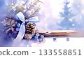 Winter Holiday Arrangement featuring Pine Cones and Blueberries, Watercolor Painting 133558851