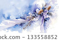 Elegant floral arrangement with blueberries and ribbon in watercolor, serene and festive 133558852