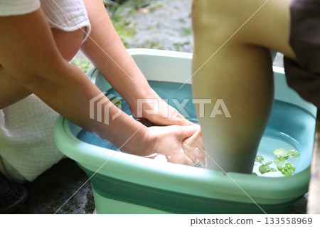 Woman doing footbath Woman doing footbath 133558969