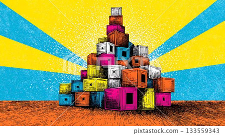 set of colorful retro vintage items 133559343