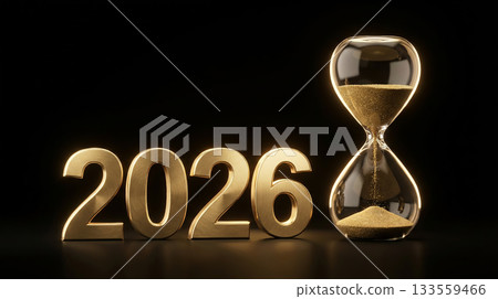 Golden 2026 Numbers with Hourglass Concept 133559466