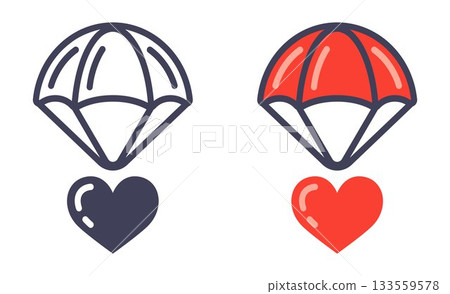 Parachute icon with a heart falling from the sky. 133559578