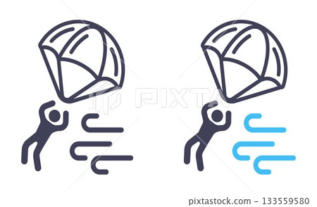 Parachute player carried away by the wind black icon. Parachute player carried away by the wind black icon. 133559580