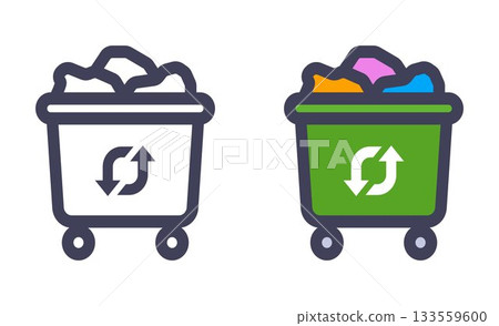 Green trash and waste bin icon. Green trash and waste bin icon. 133559600