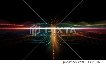 Abstract colorful sound waves radiate from central point, creating vibrant energy flow Abstract colorful sound waves radiate from central point, creating vibrant energy flow 133559615