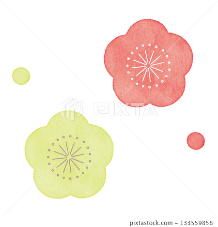 Two-color watercolor plum blossom illustration | Japanese style, spring, seasonal design material 133559858
